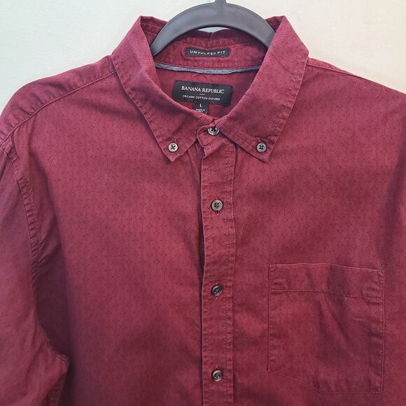 Banana Republic Mens L Oxford Button Down Shirt Maroon Untucked Fit Cotton - Picture 3 of 11